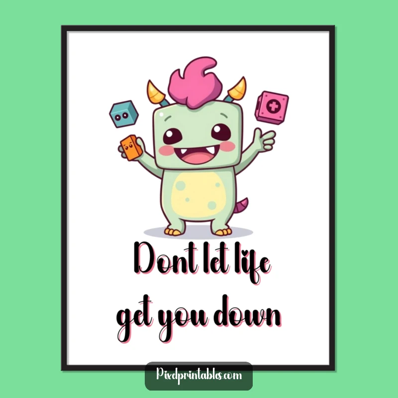 Free Printable Wall Art: Juggling Monster Funny Downloadable Decor for Game Rooms