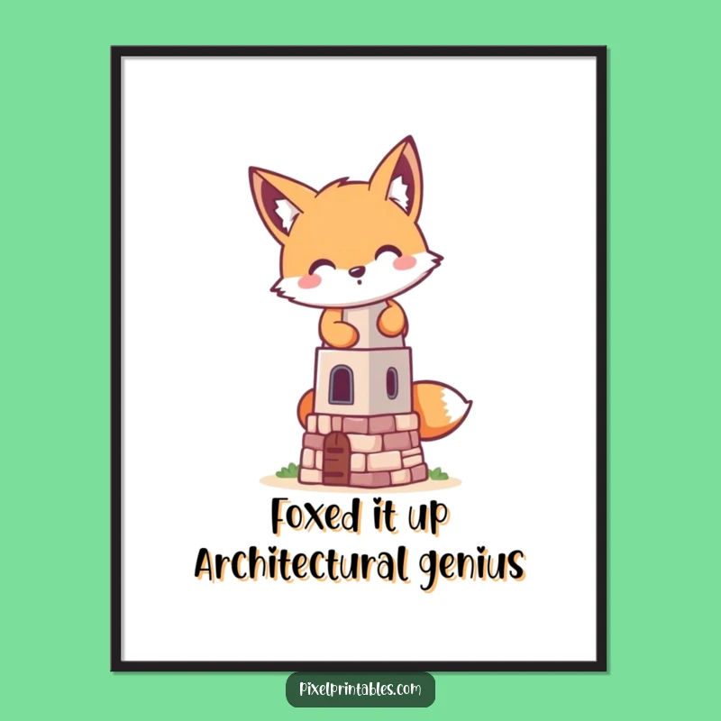 Free Printable Wall Art: Mischievous Pixel Fox Tower - Funny Retro Decor