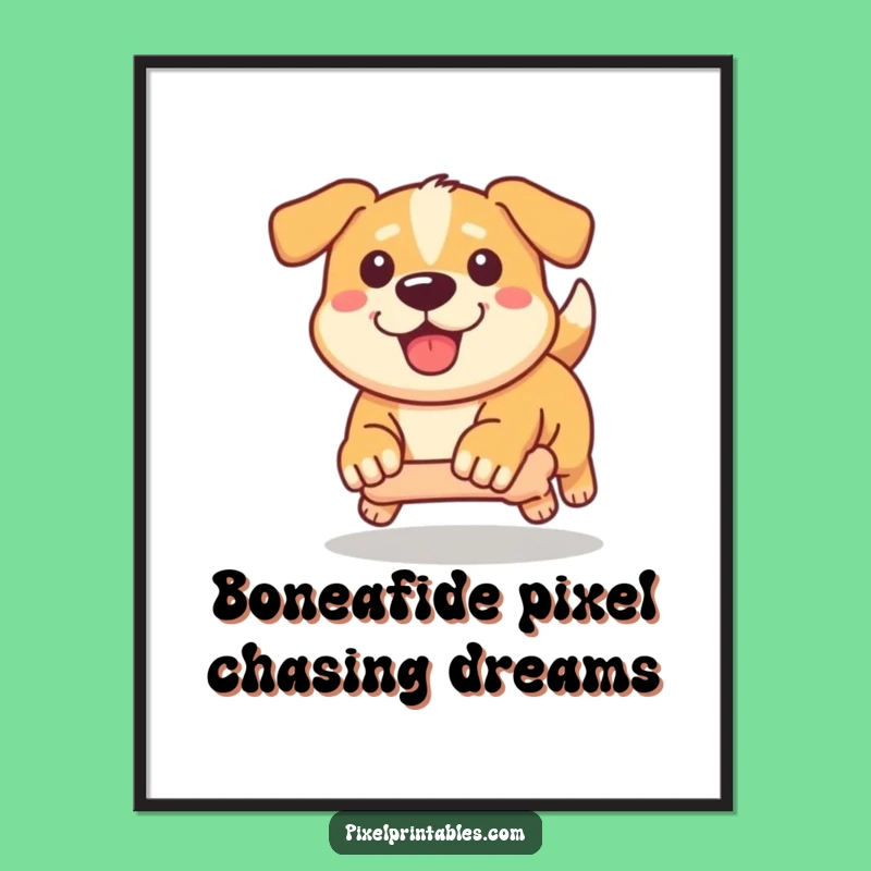 Free Printable Wall Art: Pixel Dog Bone Chase Funny Art