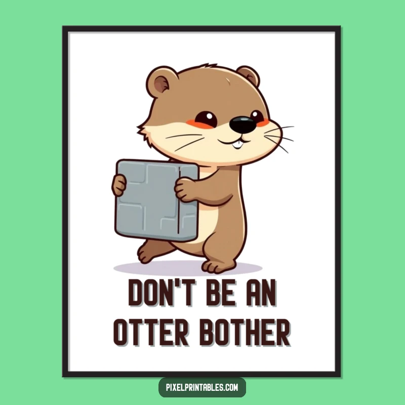 Funny Free Printable Otter Block Push Wall Art - Downloadable Pixel Art Decor