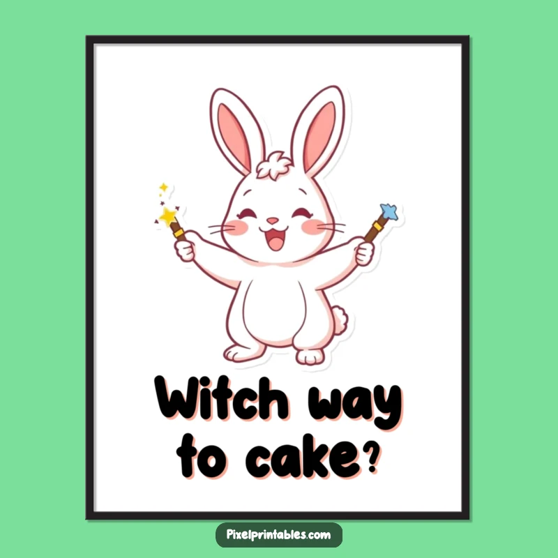 Funny Free Printable Rabbit Magic Wall Art - Downloadable Pixel Art Decor