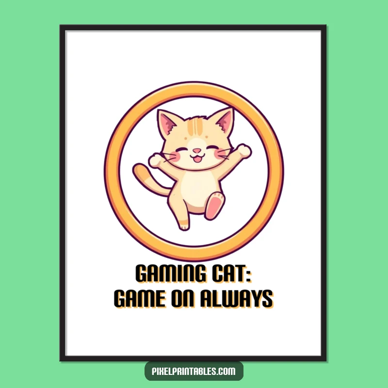 Funny Free Printable Wall Art: Pixel Cat Hoop Jump, Retro Downloadable Decor for Gamers!