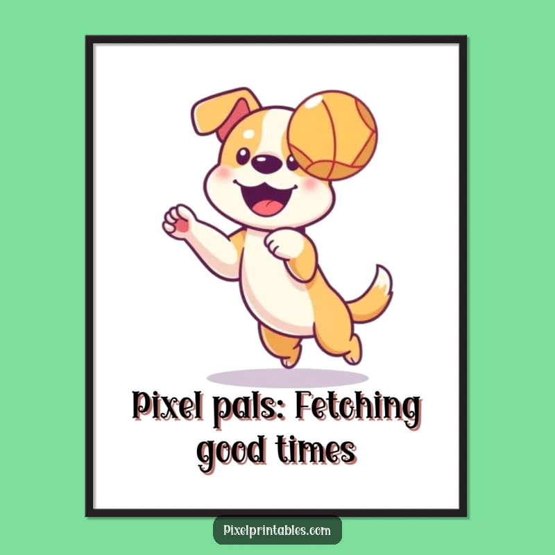 Funny Free Printable Wall Art: Pixel Dog Ball Catch, Retro Downloadable Decor for Dog Lovers!