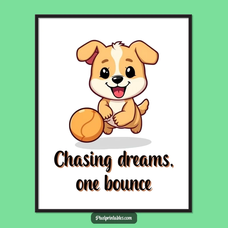 Funny Free Printable Wall Art: Pixel Dog Ball Chase Downloadable Decor