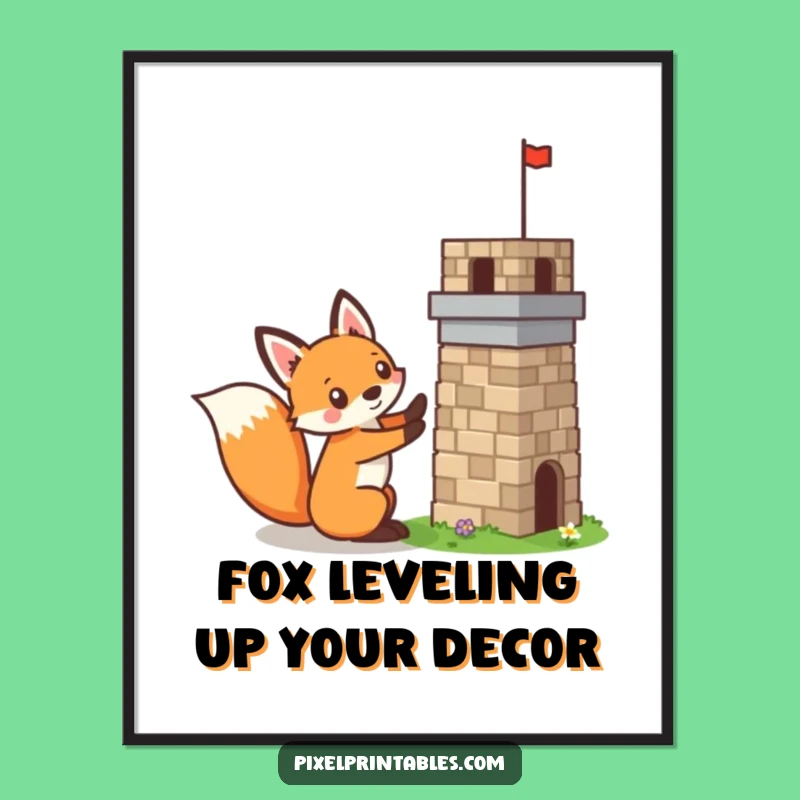 Pixel Fox Free Printable Wall Art - Funny Retro Gaming Downloadable Decor