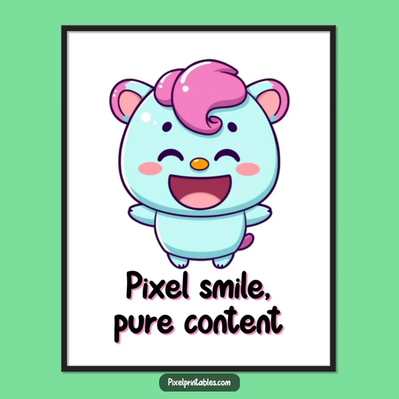 Free Printable Wall Art: Content Pixel Character, Warm Smile Downloadable Art
