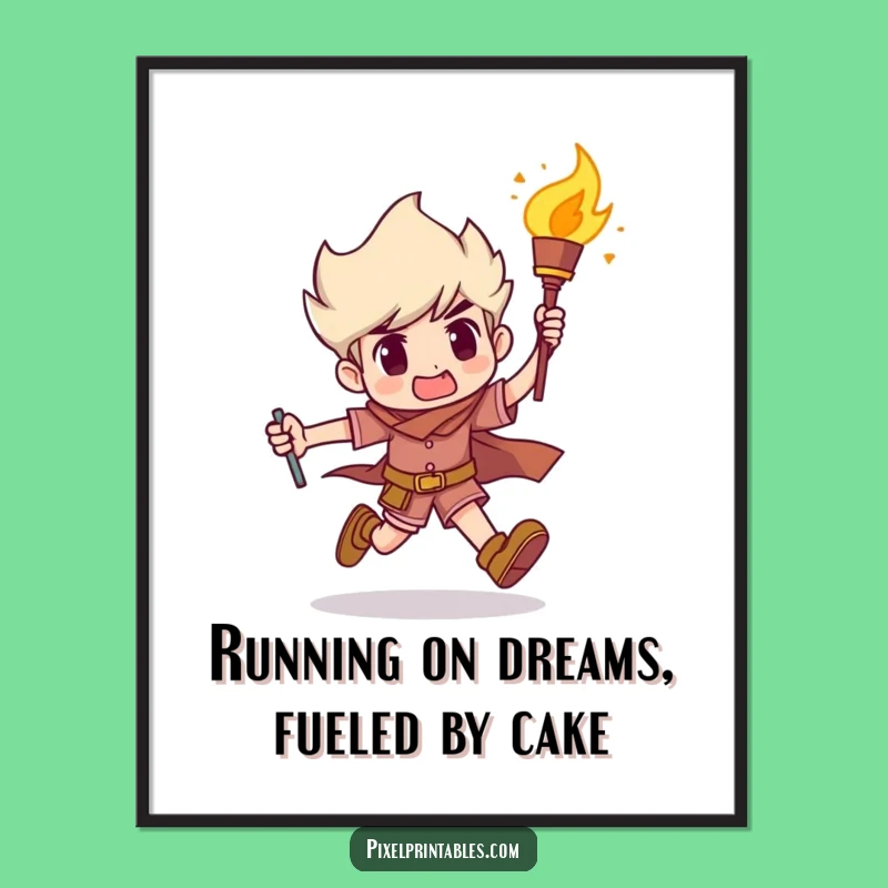 Funny Free Printable Wall Art: Determined Torch Runner, Downloadable Humorous Art Decor