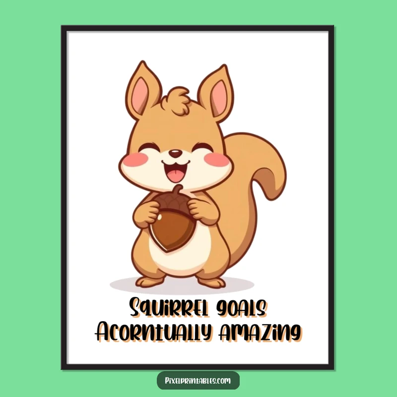 Free Printable Wall Art: Joyful Pixel Squirrel Acorn - Funny Retro Decor