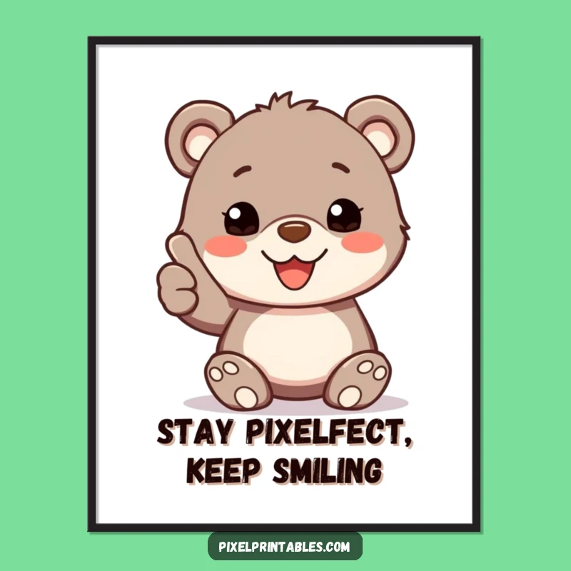 Free Printable Wall Art: Pixelated Bear Cub Thumbs Up Funny Downloadable Art