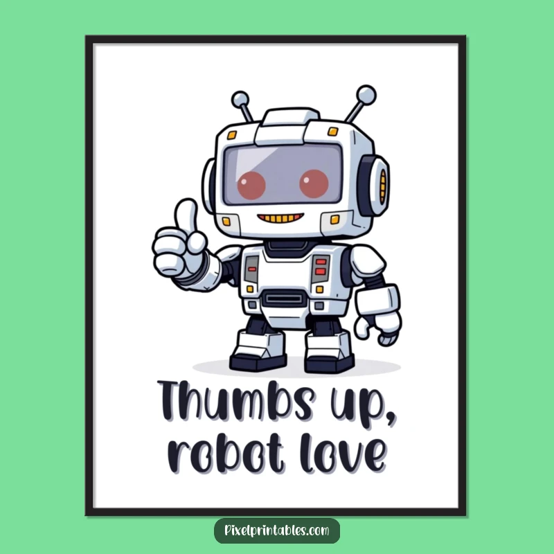 Free Printable Wall Art: Blocky Robot Thumbs Up, Hilarious Downloadable Decor Idea
