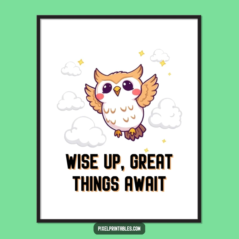 Free Printable Pixel Owl Wall Art: Funny Flying Bird Downloadable Decor