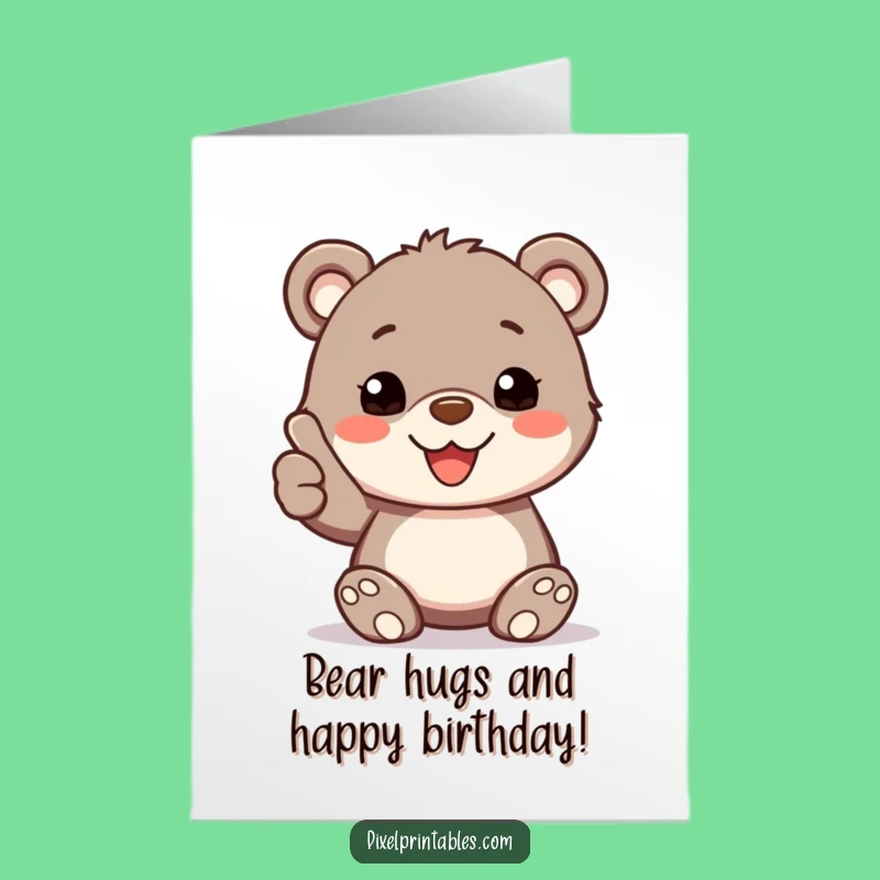 Free Printable Birthday Card: Pixelated Bear Cub Thumbs Up Funny Gift