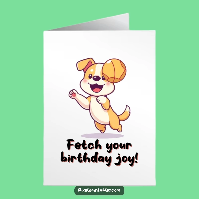 Free Printable Birthday Card: Pixel Dog Ball Catch, Fun Downloadable Gift for Pet Lovers!