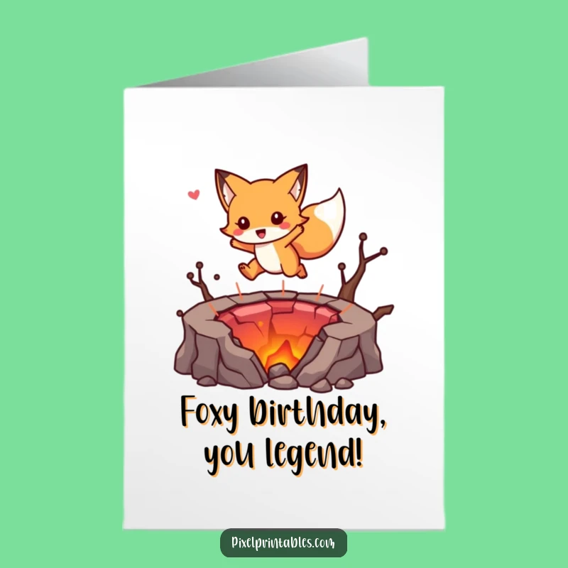 Funny Free Printable Fox Lava Jump Birthday Card - Downloadable Adventure Gift