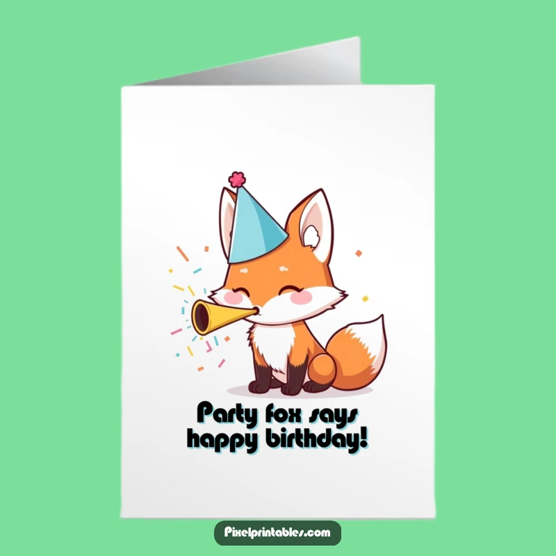 Free Printable Birthday Card: Fox in Party Hat Funny Downloadable Gift