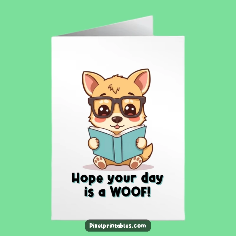 Free Printable Birthday Card: Funny Dog Reading, Hilarious Downloadable Gift for Book Lovers