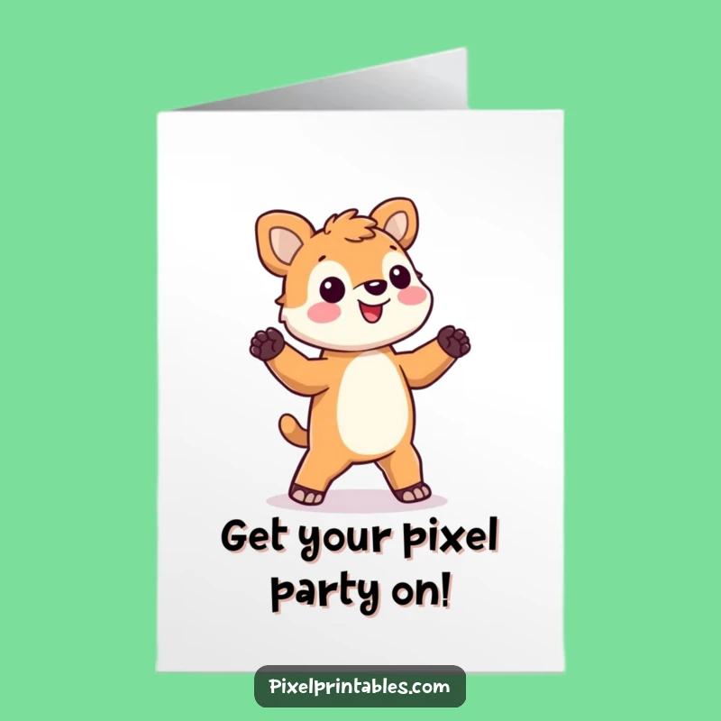 Free Printable Birthday Card: Pixel Animal Dance Funny Downloadable Gift