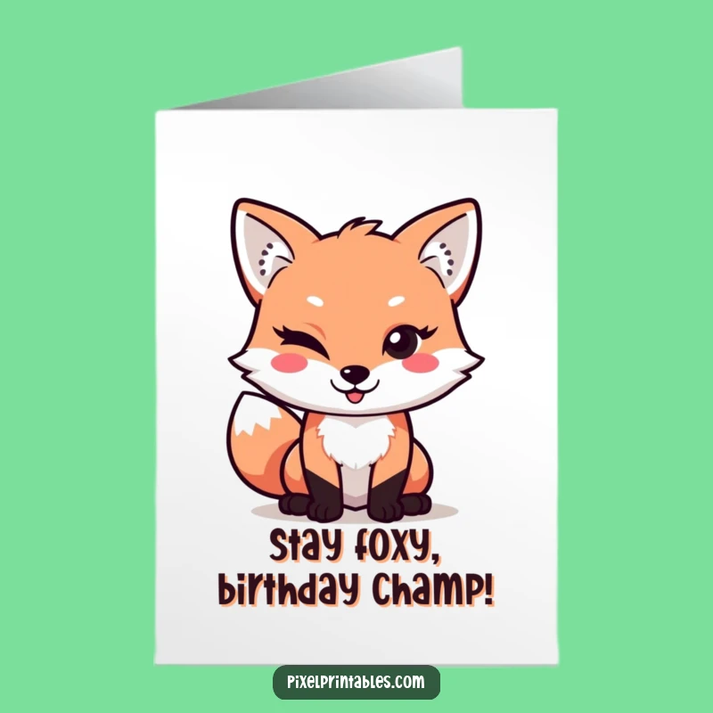 Free Printable Fox Birthday Card: Funny Pixel Art Downloadable Gift for Gamers