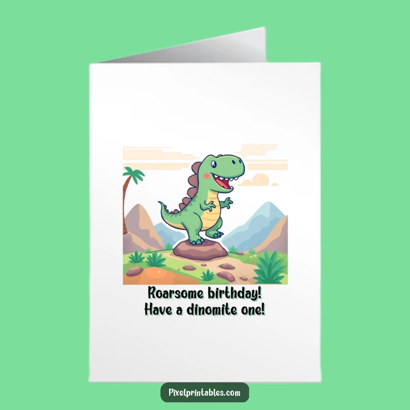 Free Printable Funny Dinosaur Birthday Card: Pixelated Dino Stampede - Downloadable Joy!