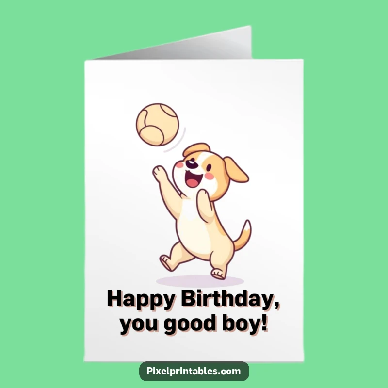 Free Printable Birthday Card: Pixel Dog Ball Catch - Joyful Downloadable Gift