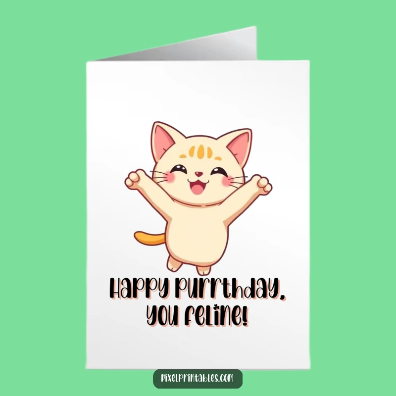Free Printable Pixel Cat Birthday Card Funny Downloadable Gift for Cat Lovers and Gamers