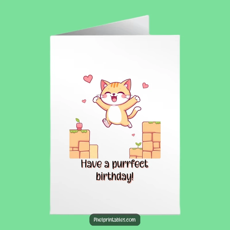 Funny Free Printable Cat Platform Leap Birthday Card - Playful Downloadable Gift