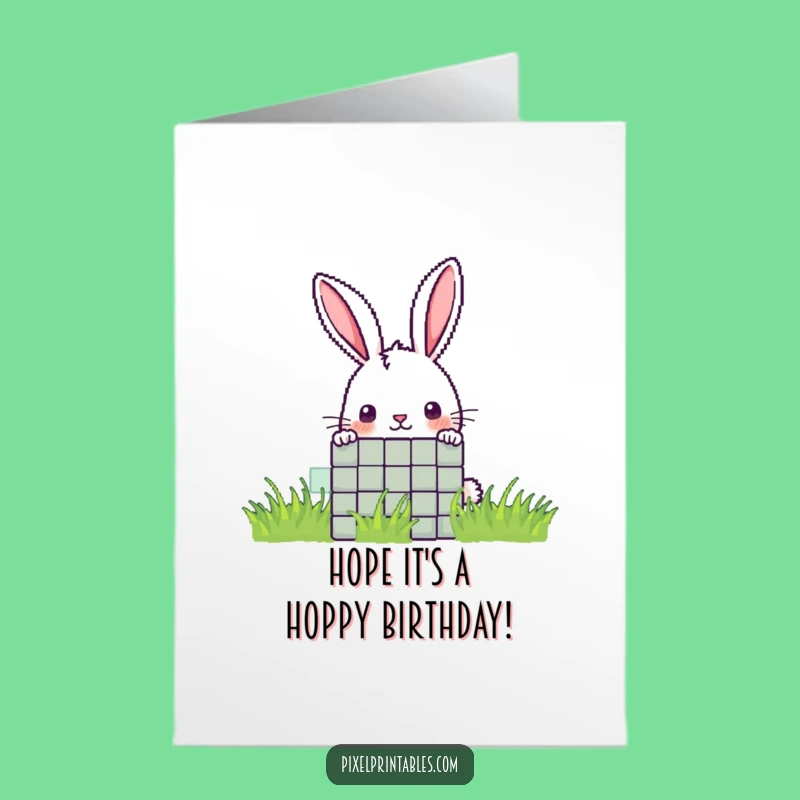 Free Printable Pixel Rabbit Birthday Card: Funny Peek-a-Boo Downloadable Gift