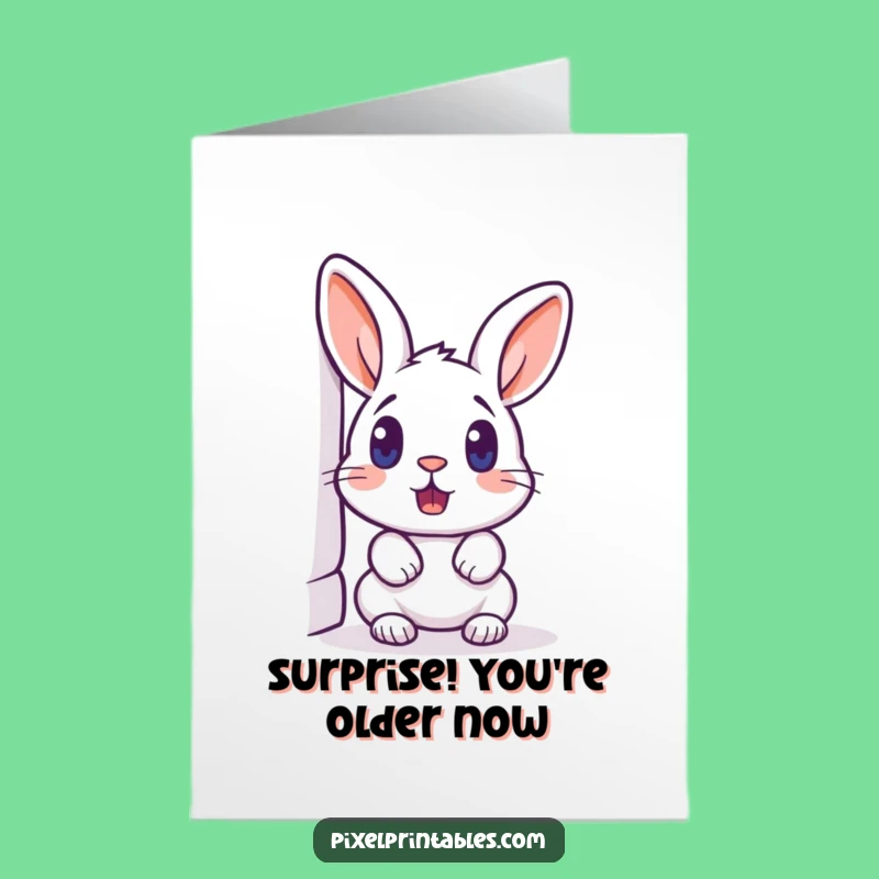 Surprised Pixel Rabbit Free Printable Birthday Card - Funny Downloadable Pet Gift