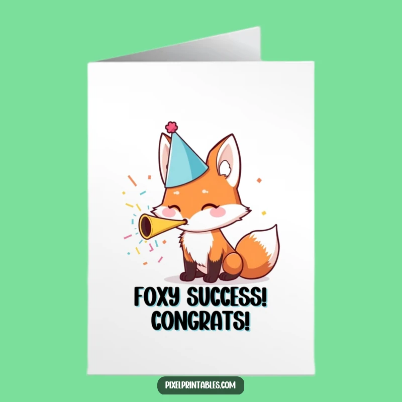 Free Printable Congrats Card: Fox Party Horn Funny Downloadable Gift