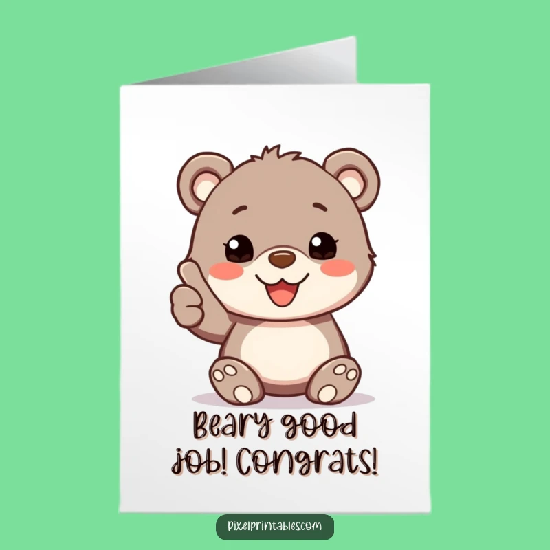 Free Printable Congrats Card: Pixel Bear Thumbs Up Funny Downloadable Gift