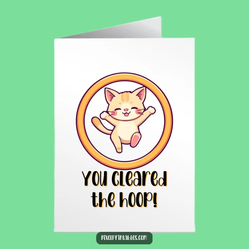 Free Printable Congrats Card: Pixel Cat Hoop Jump, Fun Downloadable Gift for Achievements!