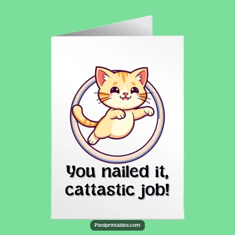 Free Printable Congrats Card: Pixel Cat Jump - Awesome Downloadable Gift