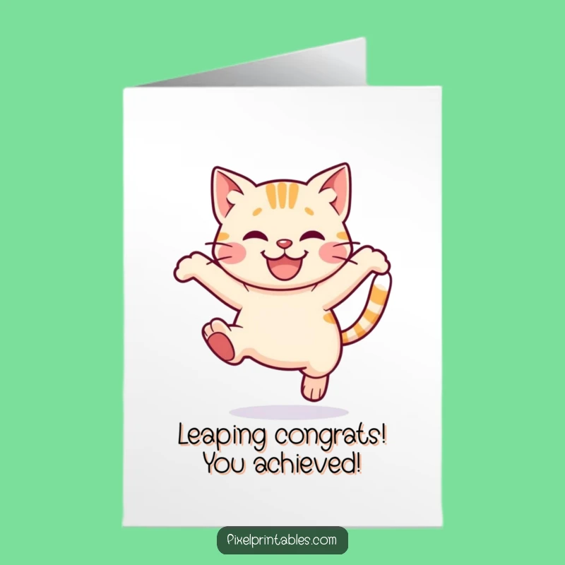 Free Printable Congrats Card: Pixel Cat Leap Funny Downloadable Gift