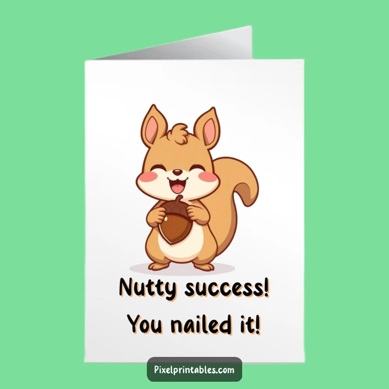 Free Printable Congrats Card: Pixel Squirrel's Acorn Triumph - Humorous Downloadable