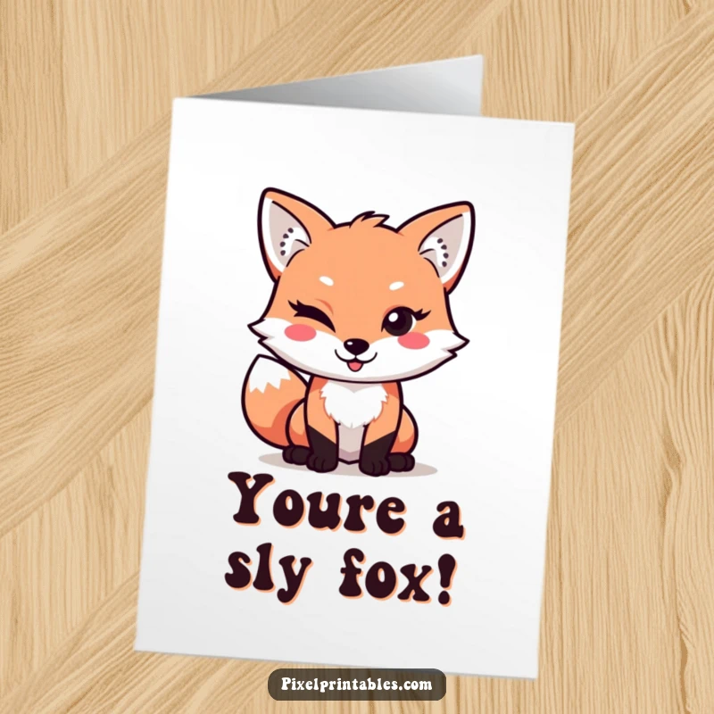 Funny Free Printable Congratulations Card, a pixelated fox giving a mischievous wink, celebrating success digitally.