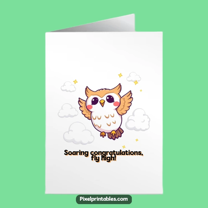 Free Printable Pixel Owl Congratulations Card: Funny Flying Bird Downloadable