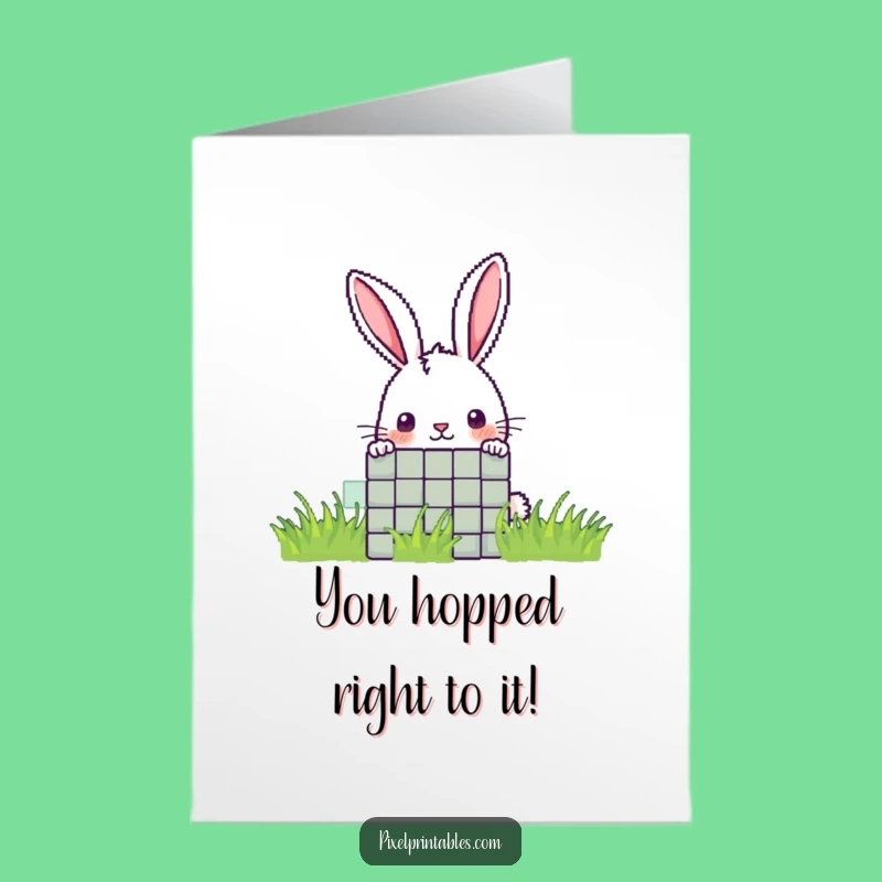 Free Printable Pixel Rabbit Congratulations Card: Funny Peek-a-Boo Downloadable