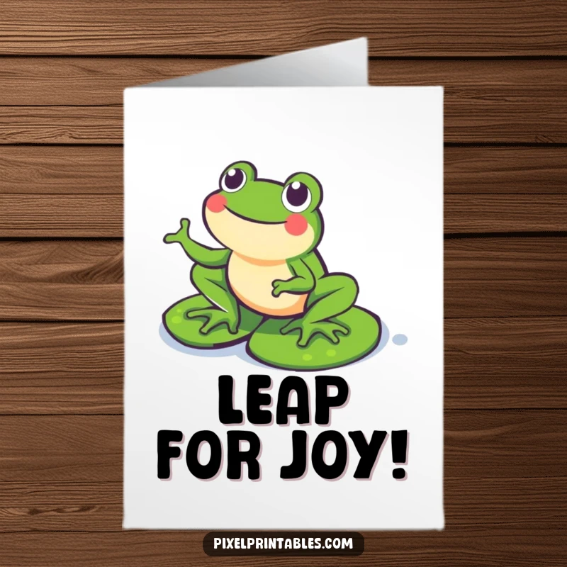 Funny Free Printable Congratulations Card: A happy pixel frog hops on pixel lily pads, cheering for your success.