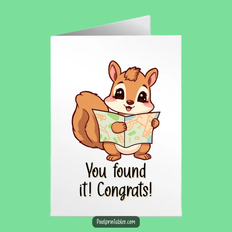 Free Printable Congrats Card: Curious Squirrel Pixel Map Achievement Funny Downloadable Gift