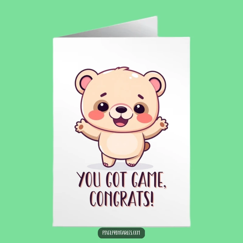 Free Printable Pixel Bear Congratulations Card: Funny Dancing Bear Downloadable