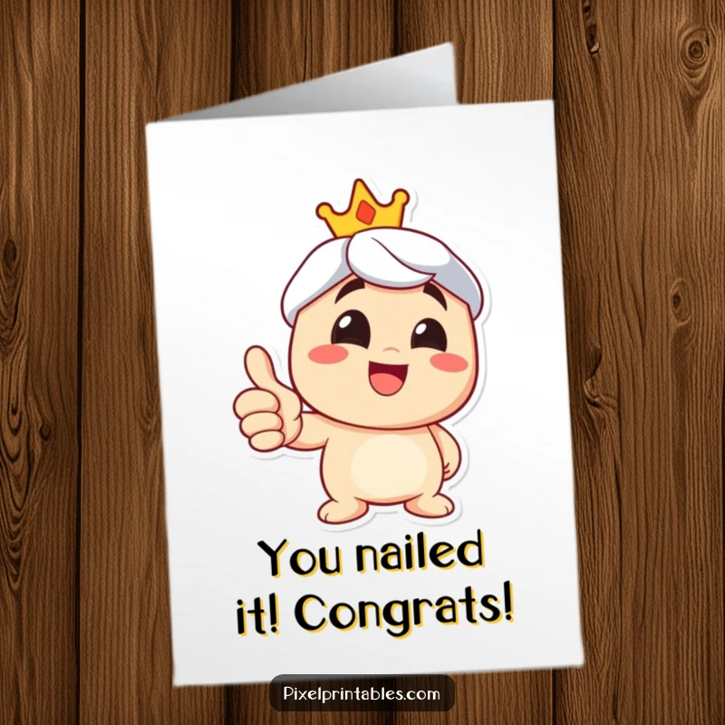 Funny Free Printable Congratulations Card: A character beaming with a wide grin and giving a solid thumbs up.