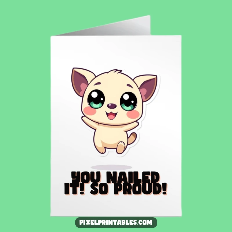 Free Printable Congratulations Card: Pixel Creature Leap for Joy, Whimsical DIY Gift