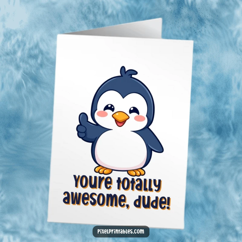Funny Free Printable Congratulations Card: A playful pixelated penguin giving a pixelated thumbs up, celebrating success with downloadable retro charm.