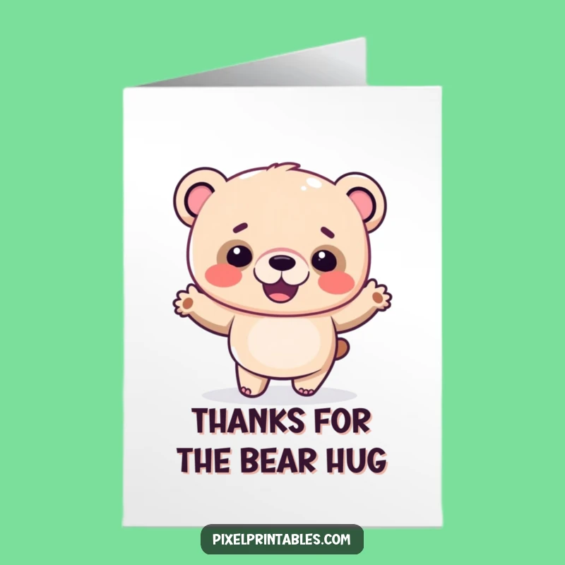 Free Printable Pixel Bear Thank You Card: Funny Dancing Bear Downloadable