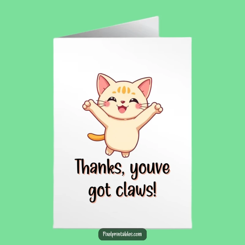 Free Printable Pixel Cat Thank You Card Funny Downloadable Gift for Catty Gratitude