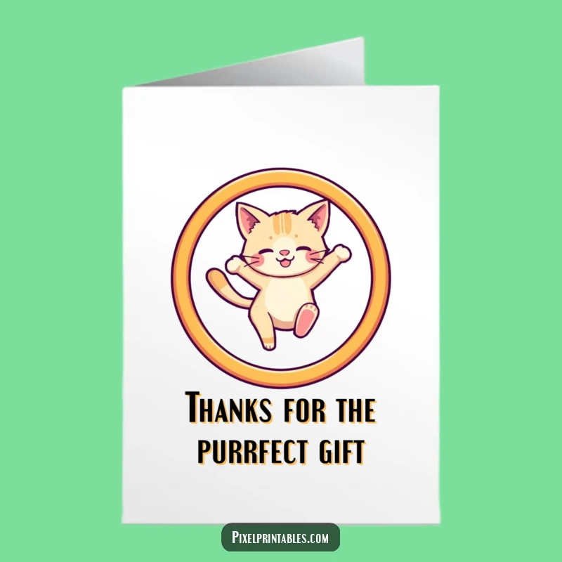 Free Printable Thank You Card: Pixel Cat Hoop Jump, Fun Downloadable Gift of Thanks!