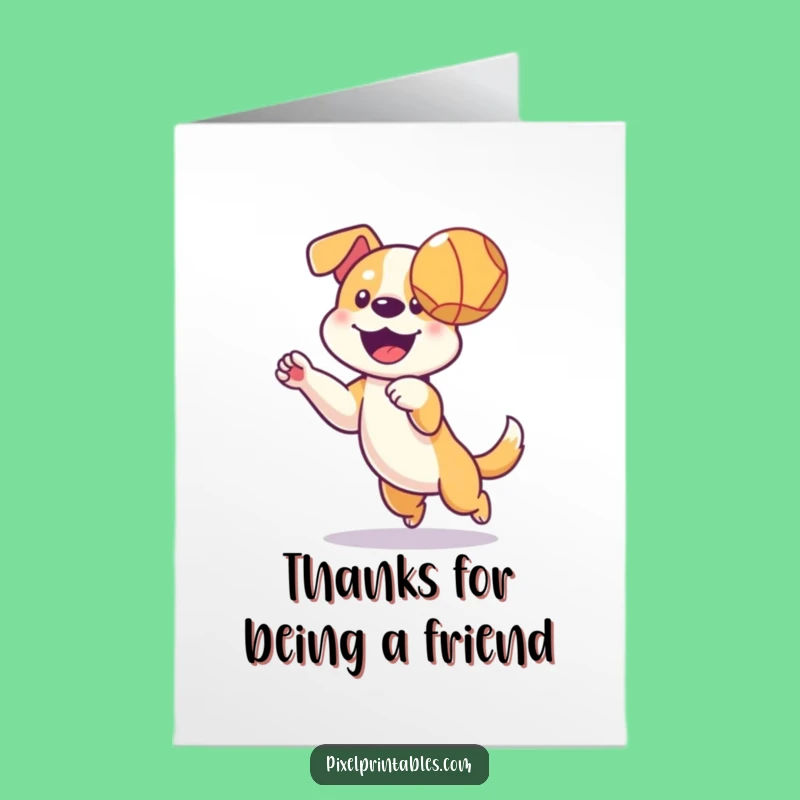 Free Printable Thank You Card: Pixel Dog Ball Catch, Fun Downloadable Gift of Thanks!