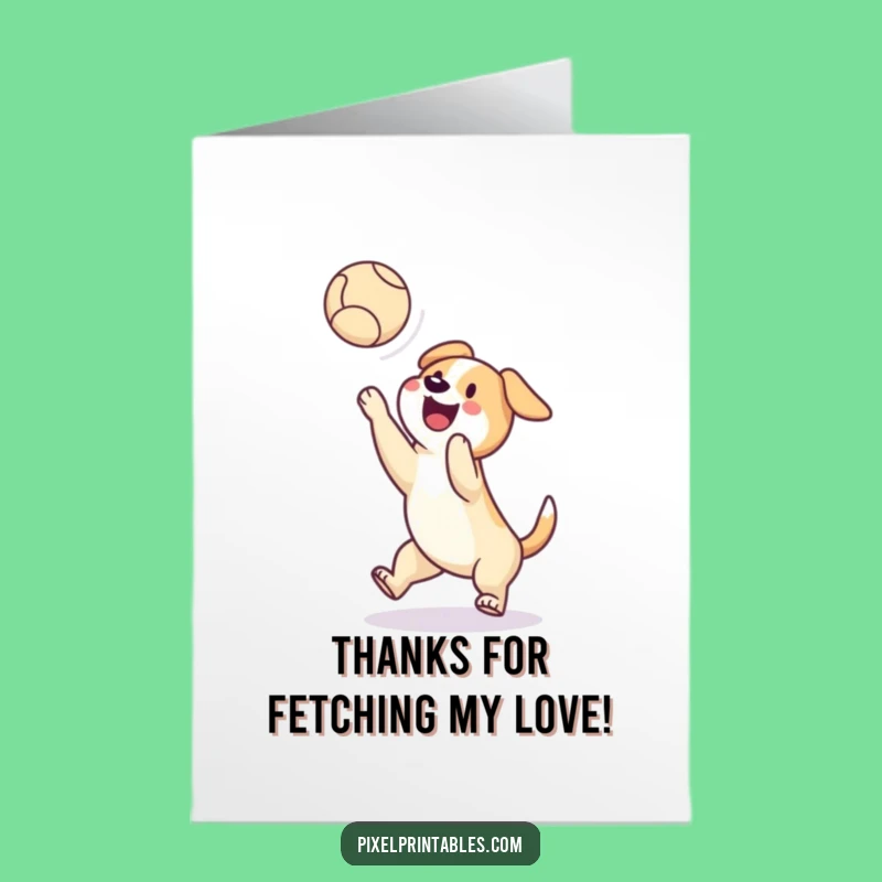 Free Printable Thank You Card: Pixel Dog Ball Catch - Grateful Downloadable