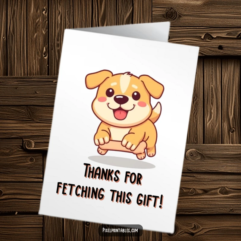Funny Free Printable Thank You Card: A pixelated dog determinedly chases a pixel bone, offering a funny thank you.