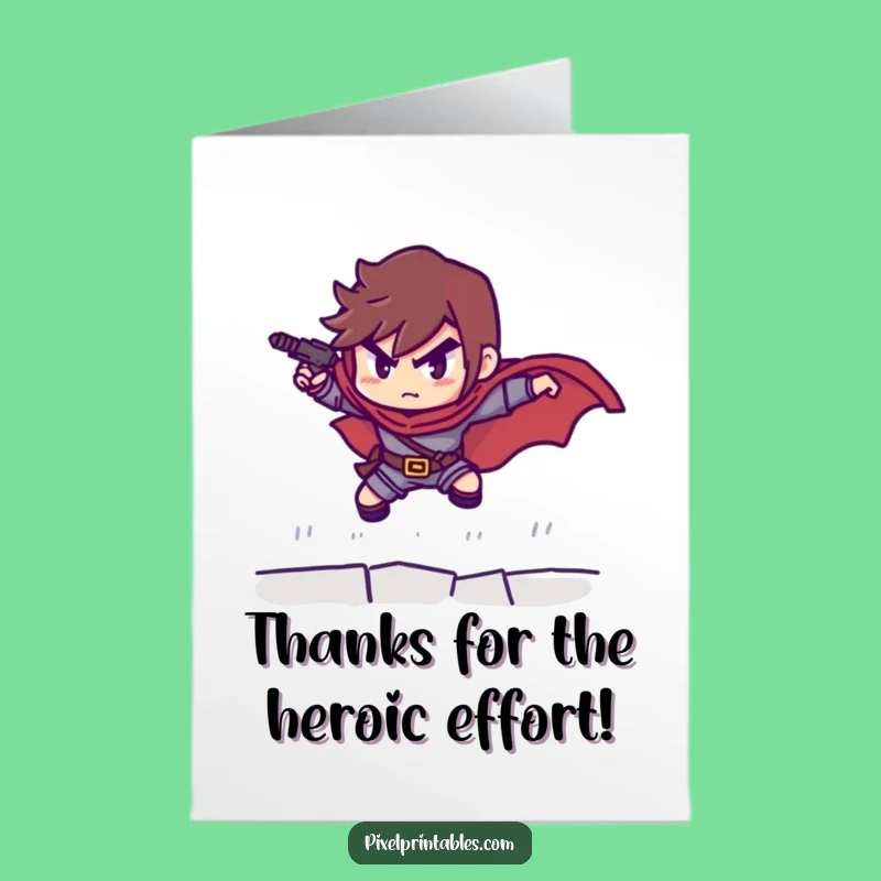 Free Printable Thank You Card: Pixel Hero's Gratitude Leap, Funny Downloadable Gift